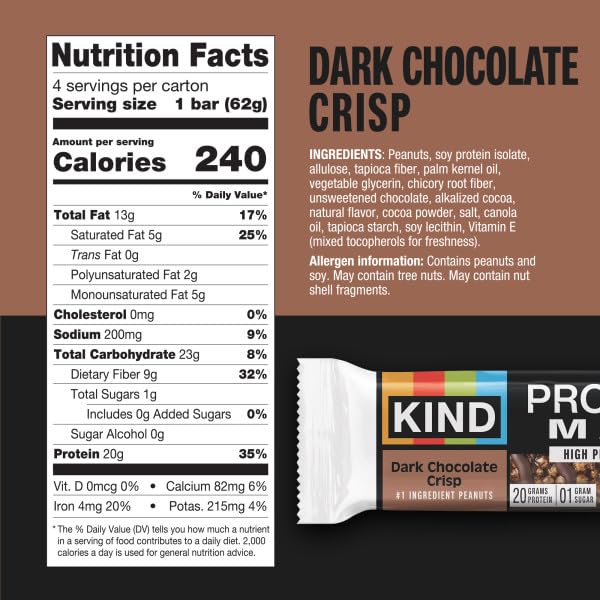 Close-up of KIND Protein MAX bar showing rich chocolate texture and 20g protein.