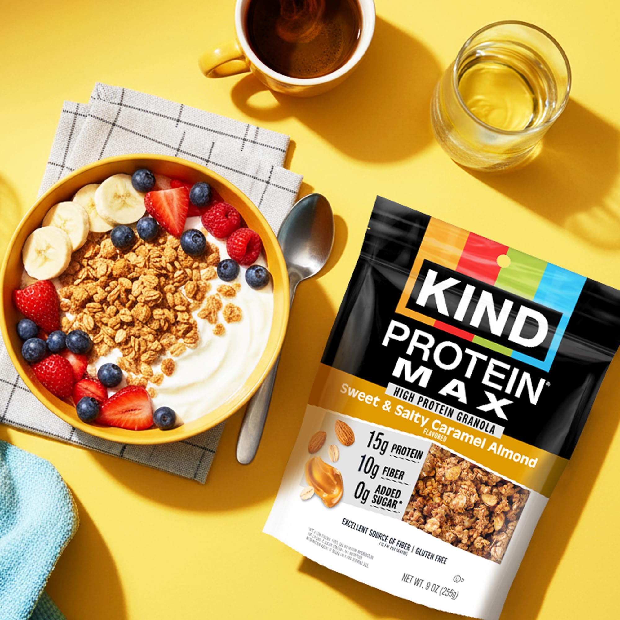 KIND Protein MAX Granola served with berries for a balanced breakfast.