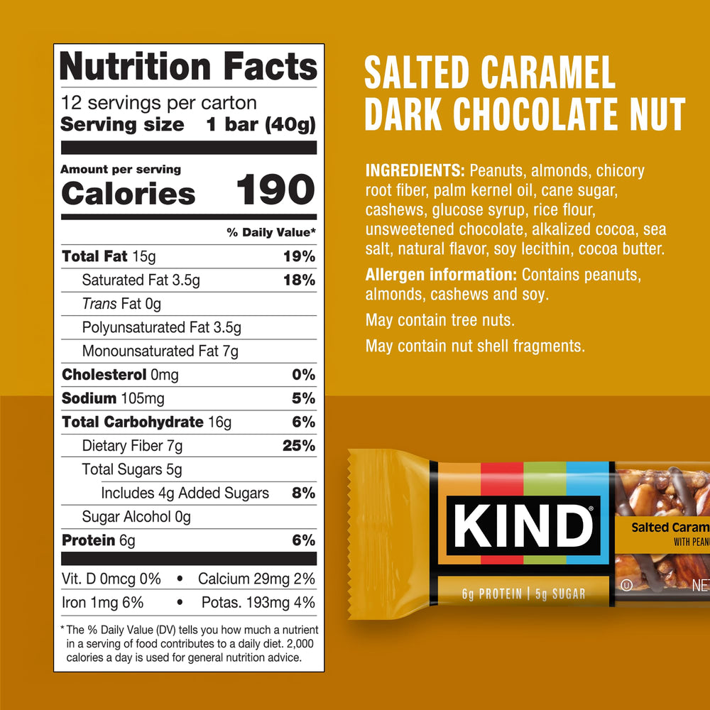 Closeup of KIND bar showing nuts and dark chocolate for crunch.