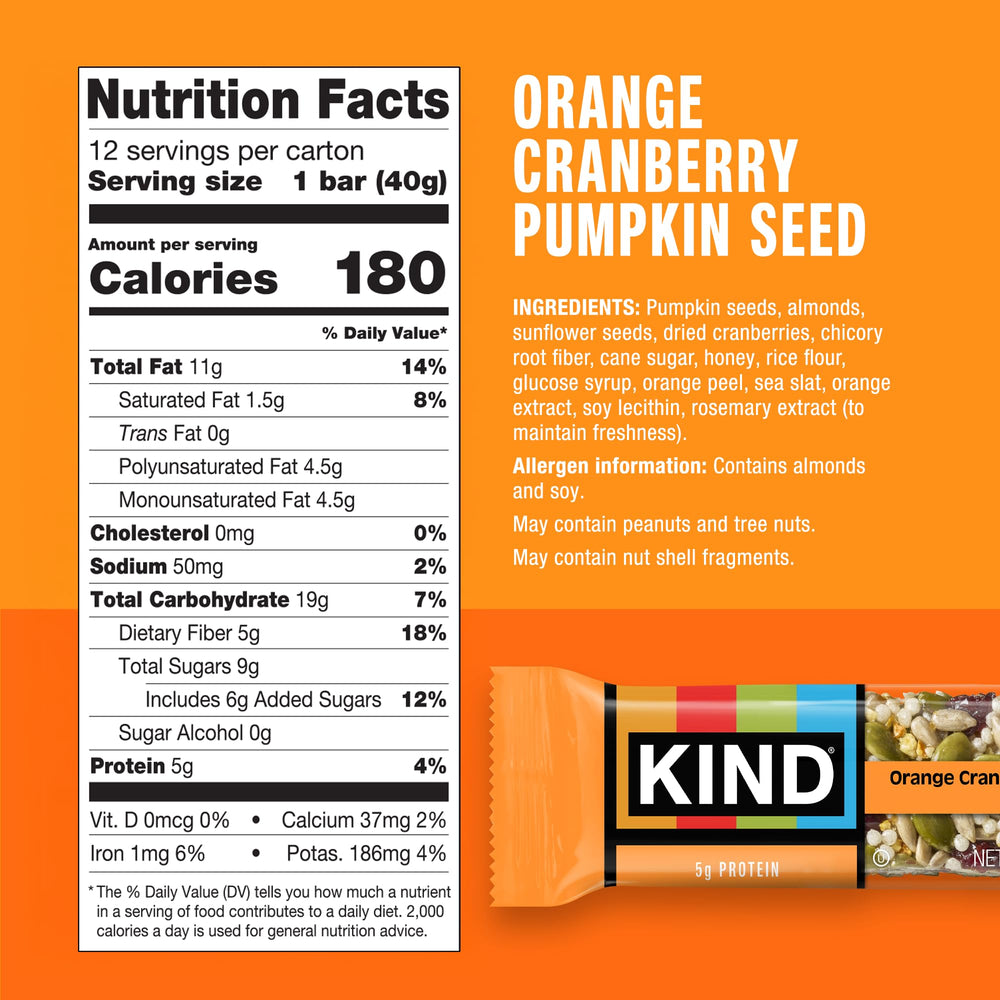 KIND Seeds bar close-up showing pumpkin seeds and almonds for a crunchy bite.