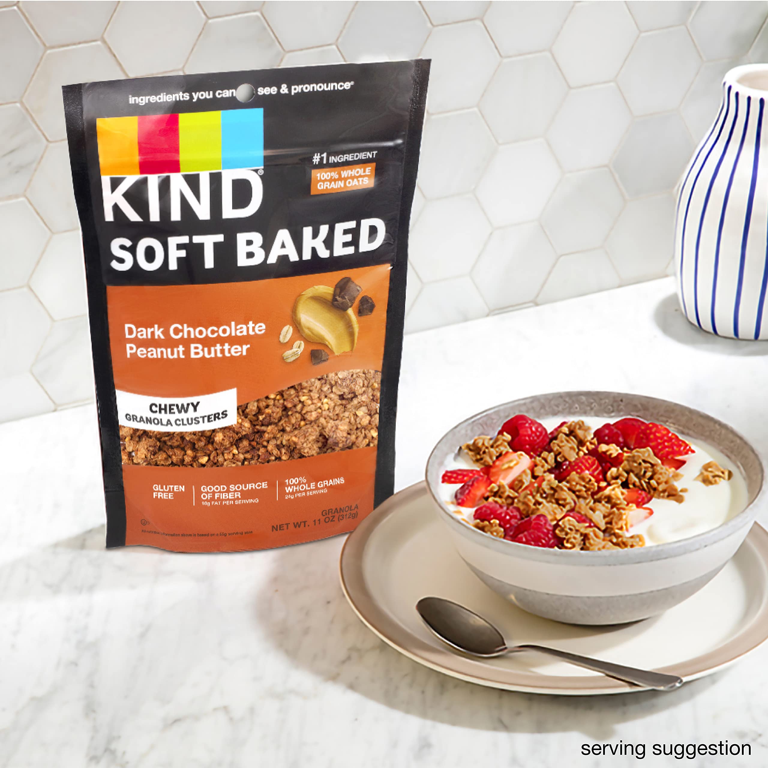 Resealable pouch keeps KIND Soft Baked Granola fresh for on-the-go.