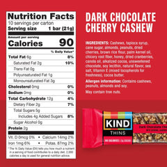 KIND THINS Dark Chocolate Cherry Cashew Bar highlights cashews as the #1 ingredient