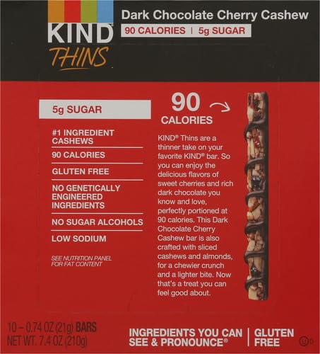 KIND THINS Dark Chocolate Cherry Cashew Bar is gluten free and non-GMO