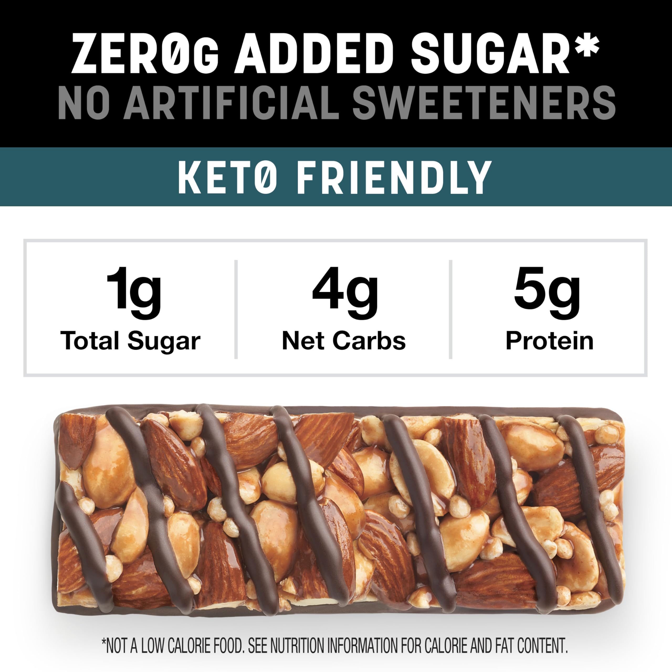 KIND Zero Added Sugar bars featuring almonds and peanuts, premium ingredients.
