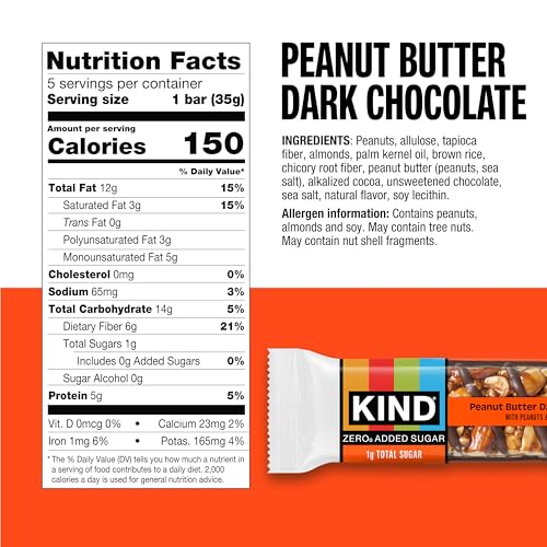 Close-up of KIND ZERO bar texture with almonds, peanuts and chocolate drizzle