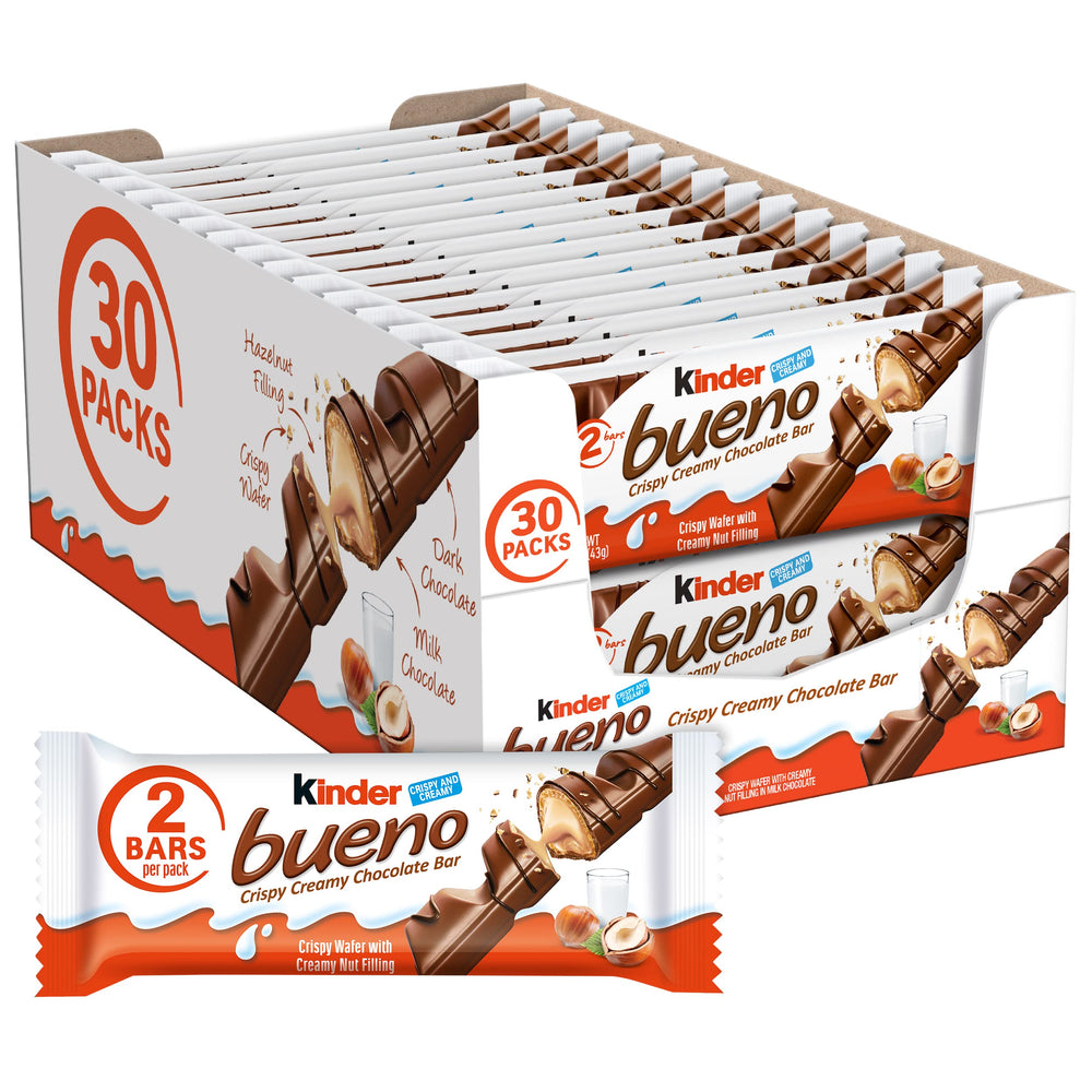 Kinder Bueno bulk 30-pack milk chocolate bars for easy sharing at game day