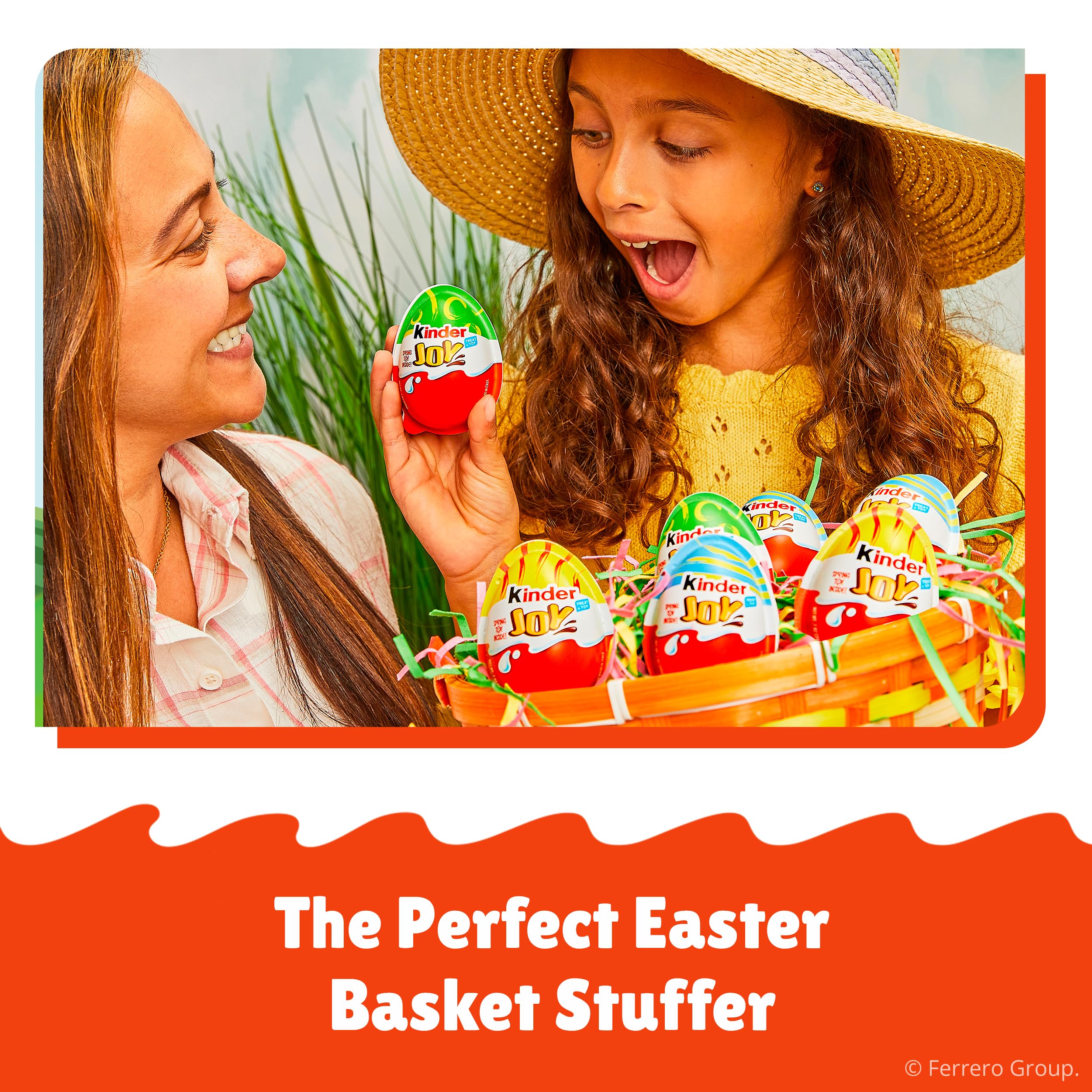 Kinder Joy eggs foil-wrapped packaging emphasizes freshness and easy sharing.