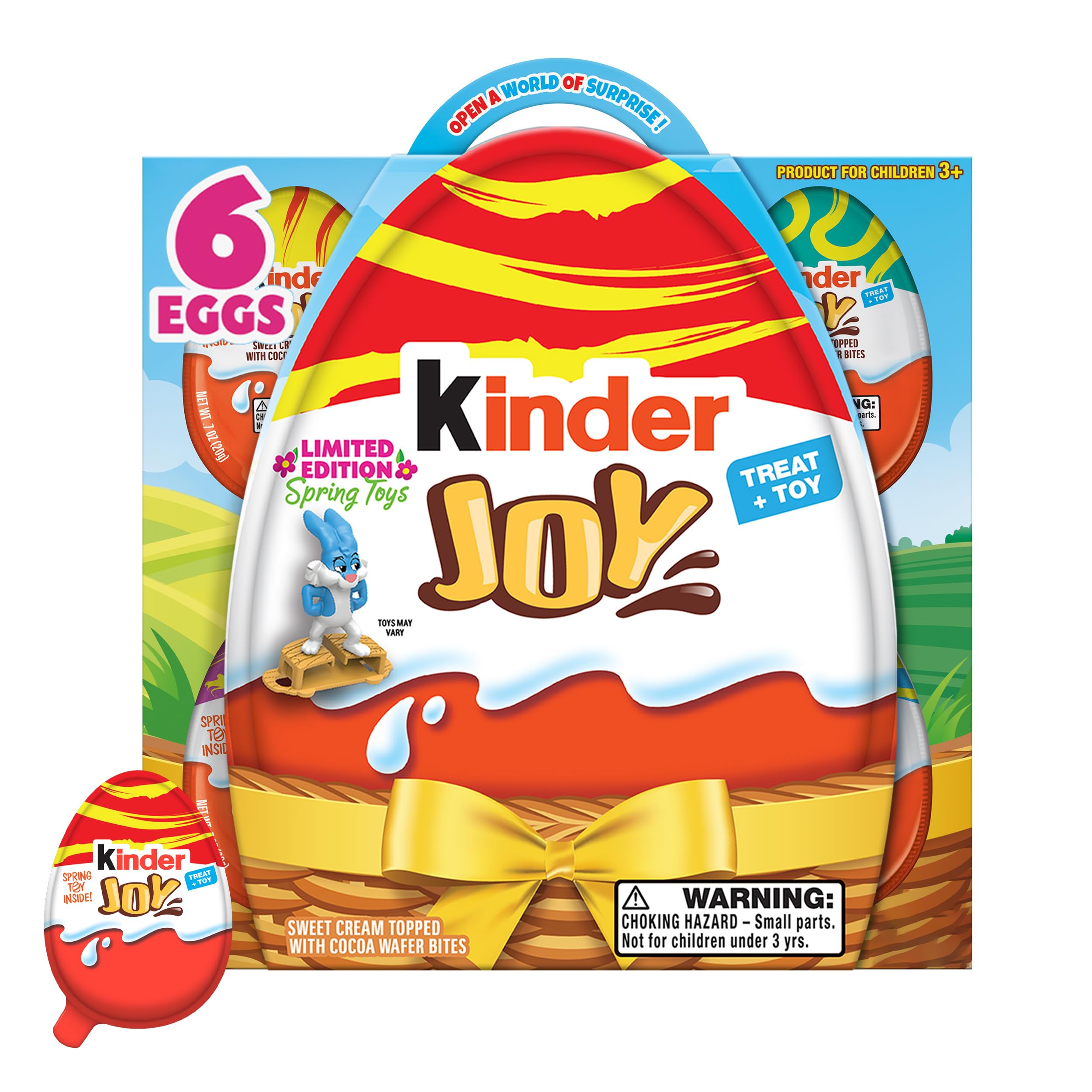 Kinder Joy treat egg foil wrap closeup showing creamy center and wafer crunch for Easter gifting.