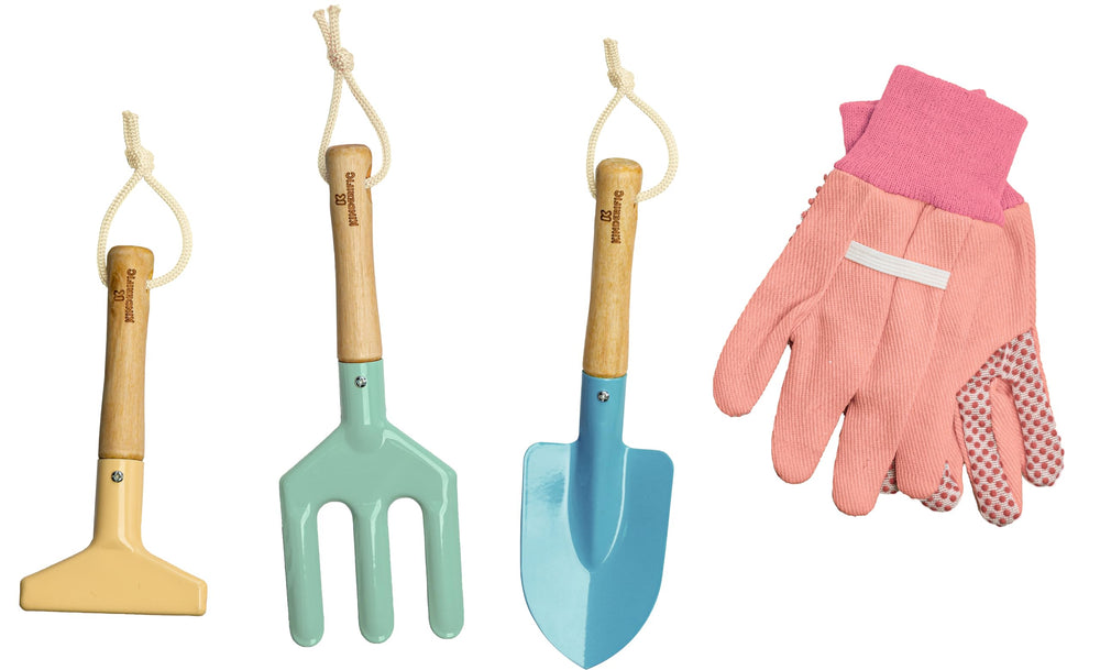 Kinderific gardening set gloves protect small hands during garden play.