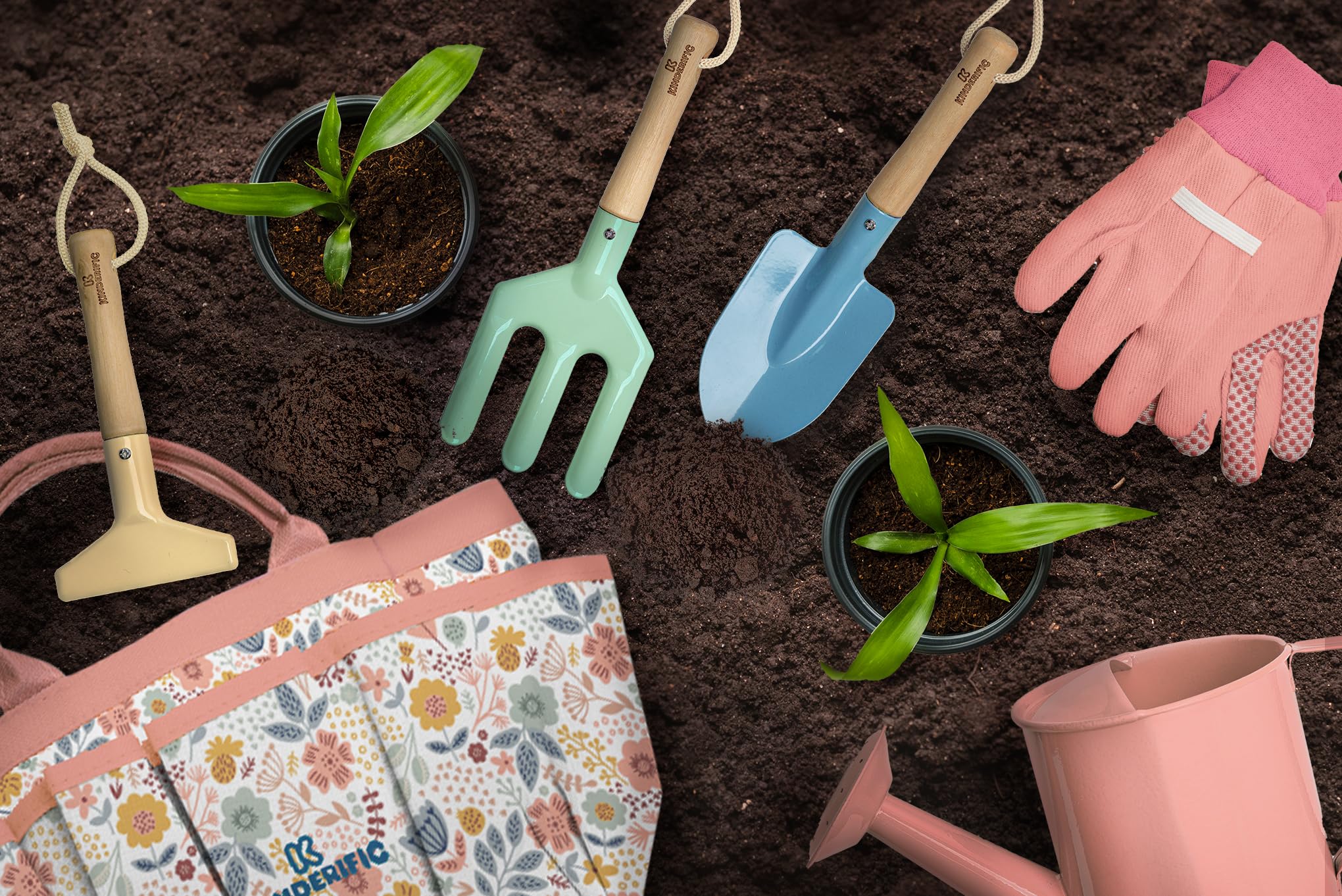 Kinderific gardening set fork supports soil prep and planting tasks.