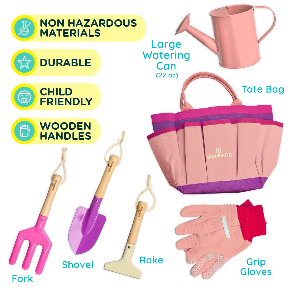 Kinderific gardening set kids gloves highlighted for protective grip during outdoor activities.