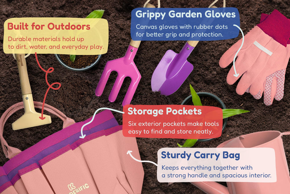 Kinderific gardening set rake emphasizing easy handling for budding gardeners.