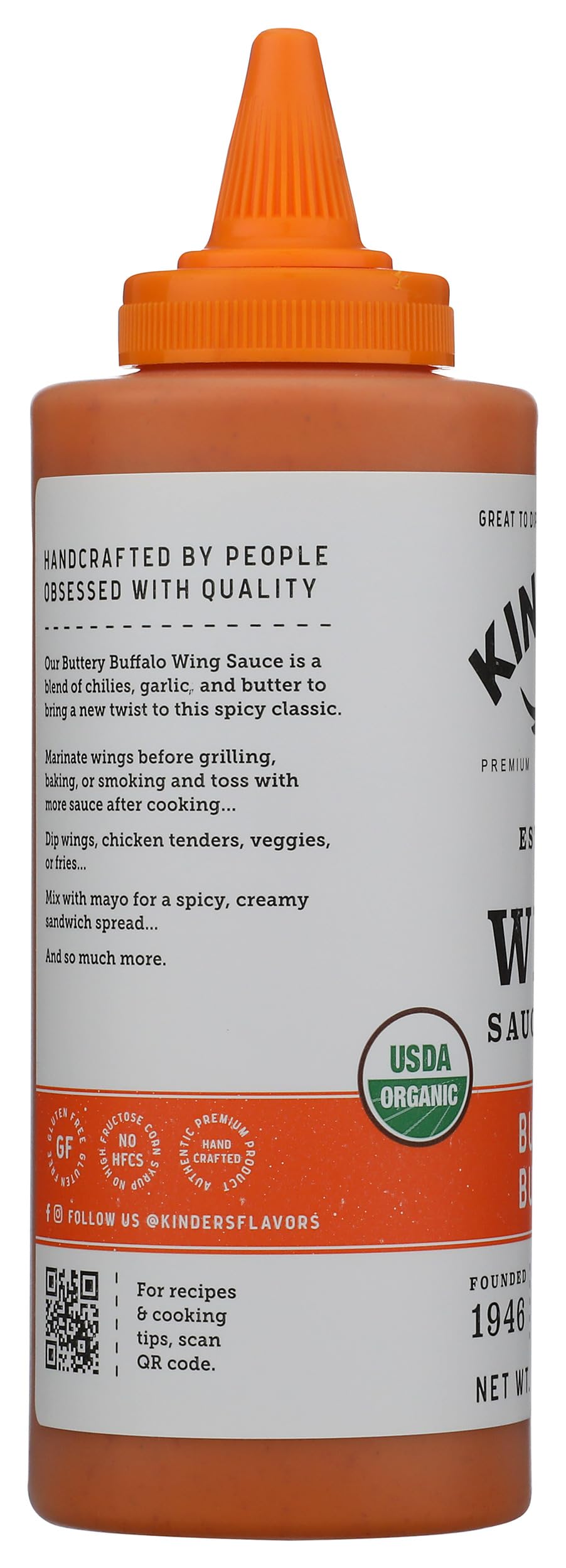Kinders sauce bottle pour demonstrates easy drizzle for wings and sandwiches.