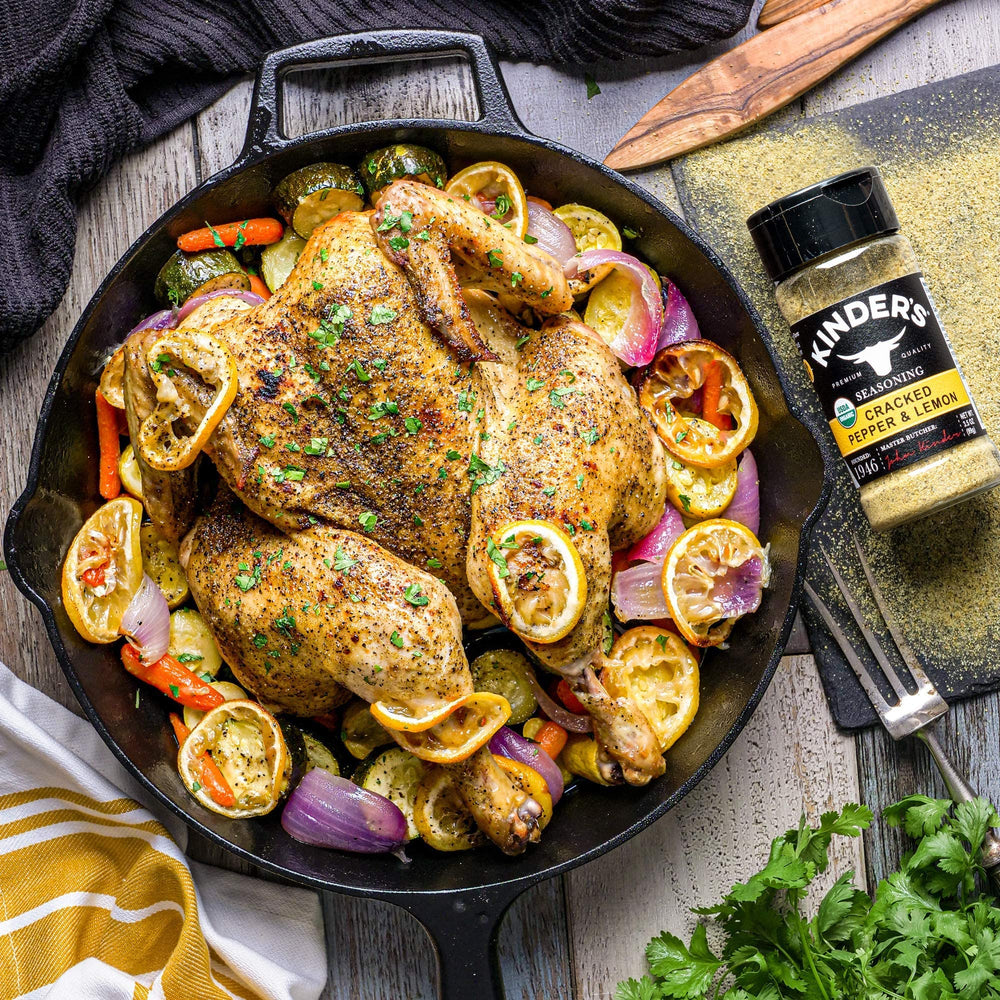 Kinder's Organic Cracked Pepper and Lemon ingredients reveal real lemon for authentic citrus aroma.