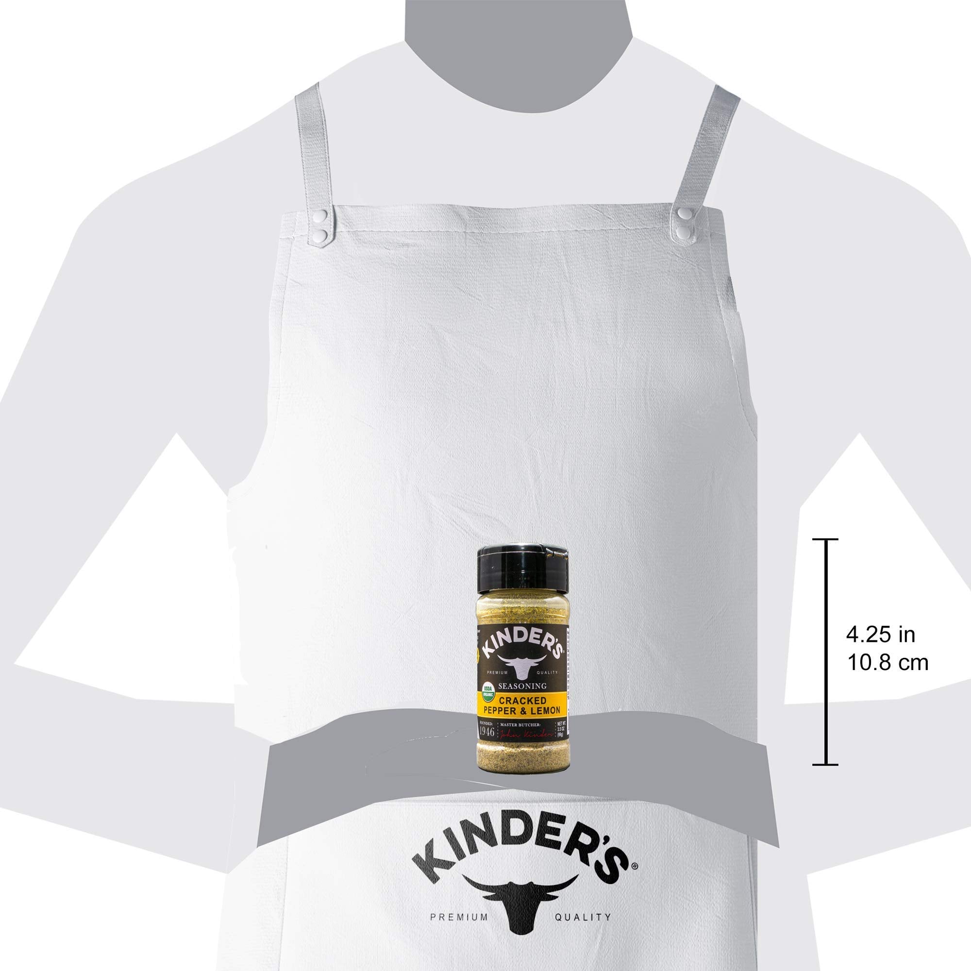 Kinder's Organic Cracked Pepper and Lemon pack front showcases premium, MSG-free seasoning.