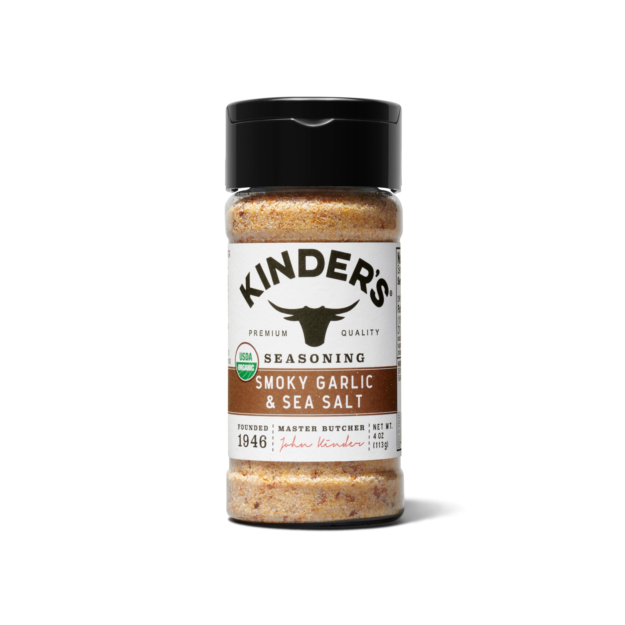 Kinder's Organic Smoky Garlic & Sea Salt bottle on the counter for everyday seasoning