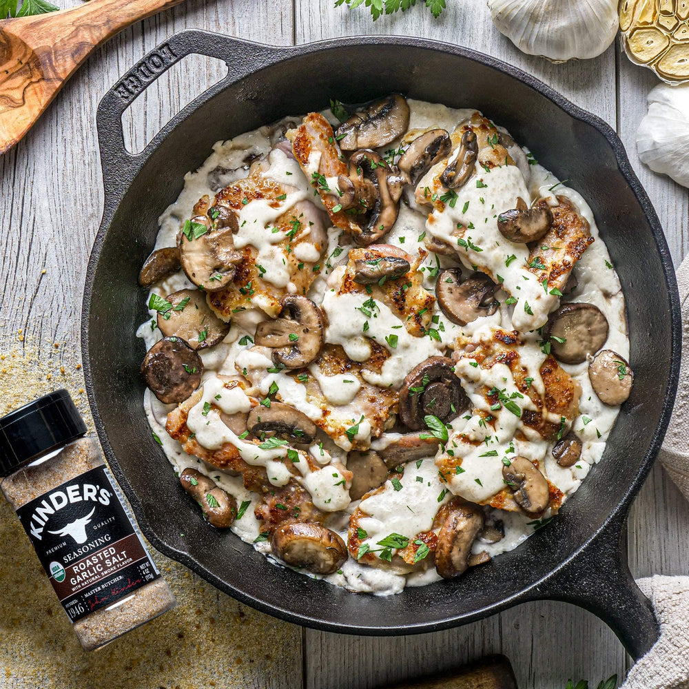 Oven-roasted chicken seasoned with Kinder's Organic Smoky Garlic & Sea Salt