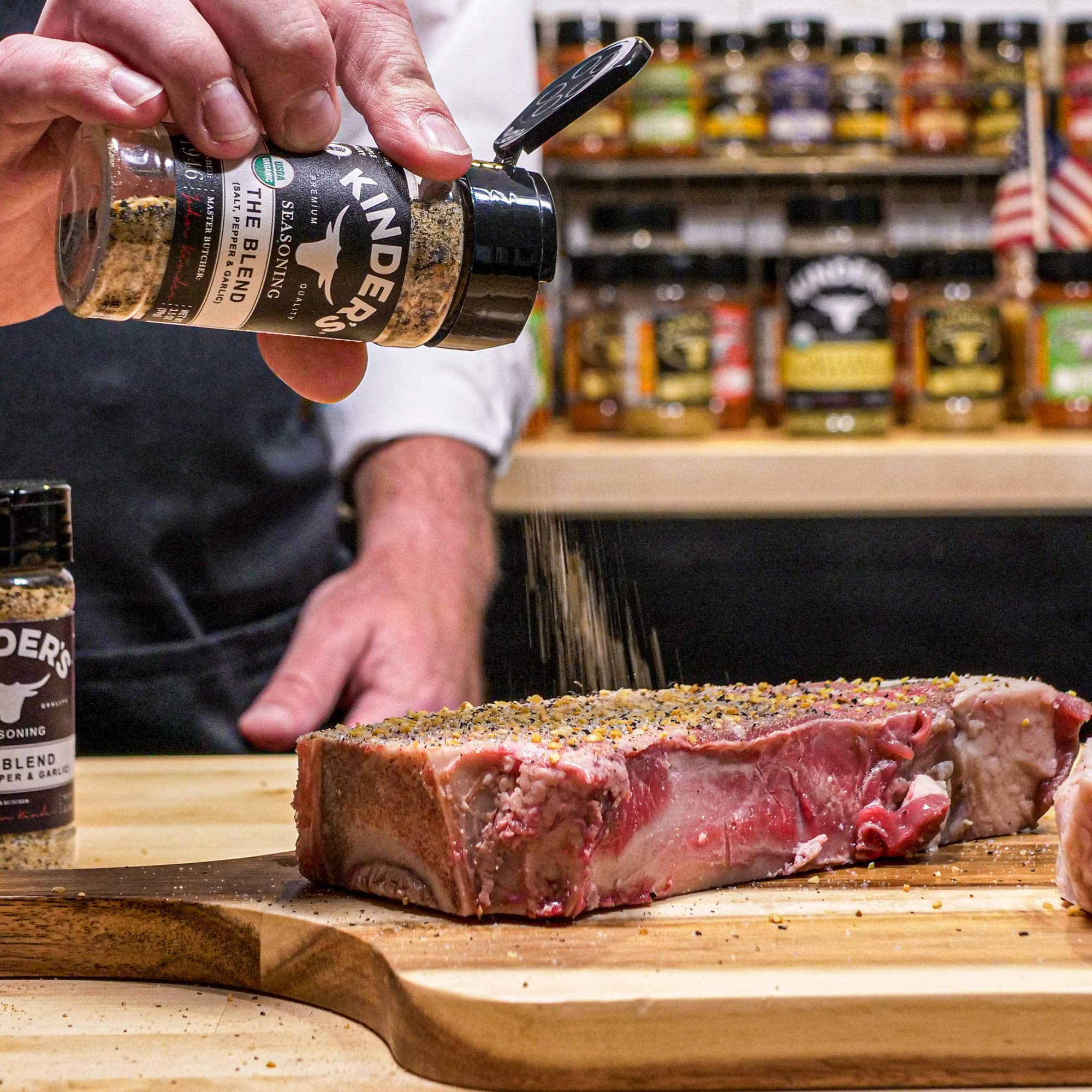 Kinder's The Blend on grilled steak to add savory crust.