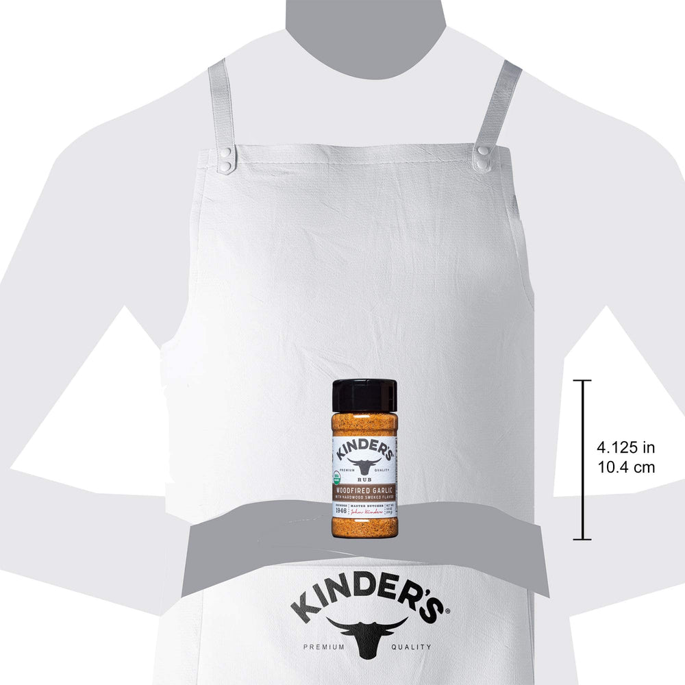 Kinder's Woodfired Garlic Rub kitchen spice jar signals premium seasoning