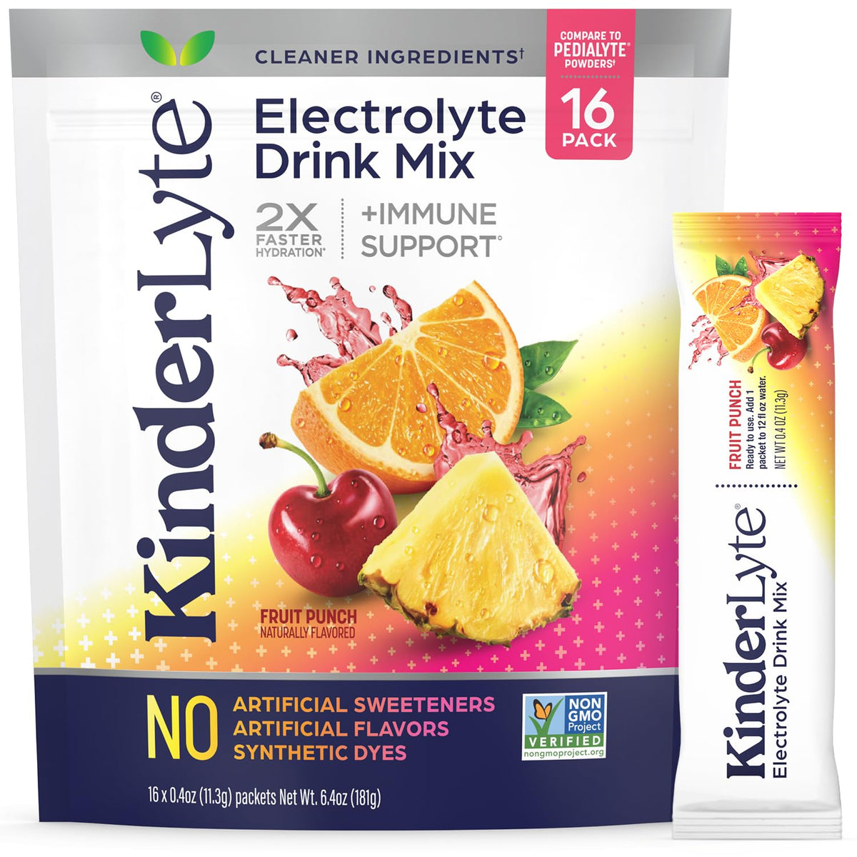 KinderLyte electrolyte powder poured into water for rapid hydration.