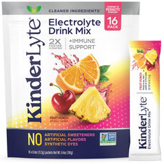 KinderLyte electrolyte powder poured into water for rapid hydration.