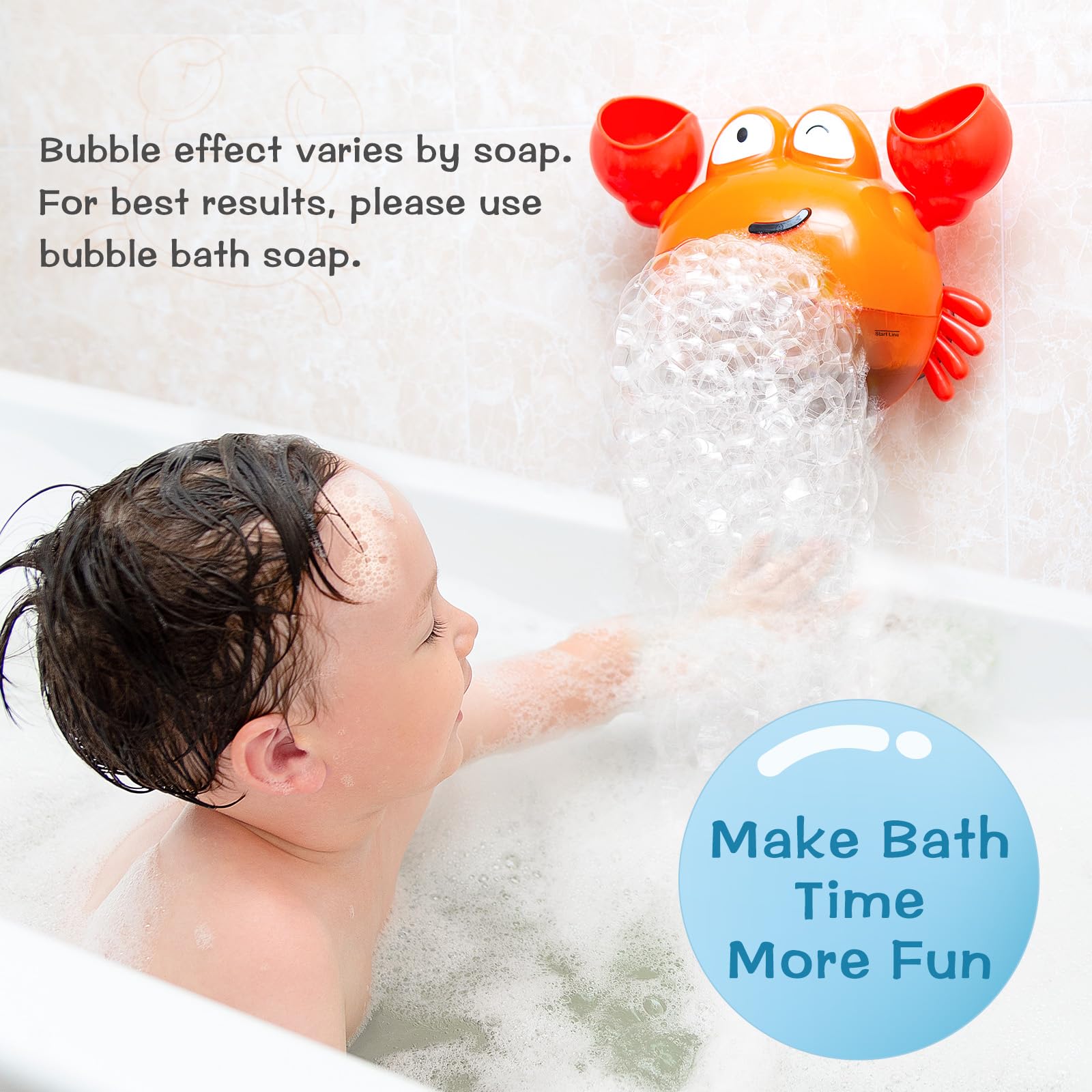 KINDIARY crab suction base keeps the toy steady on the tub wall for uninterrupted play.
