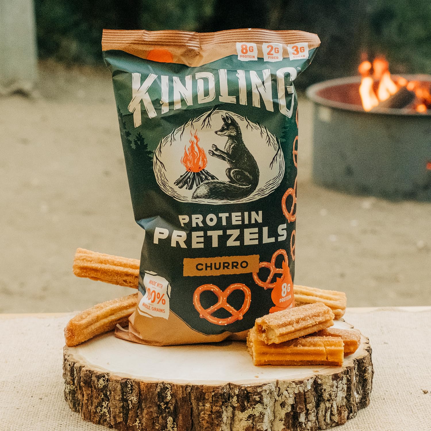 Kindling Churro Protein Pretzels bite-size snack portion