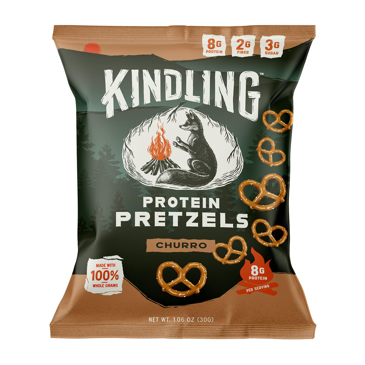 Kindling Churro Protein Pretzels no artificial flavors label highlight