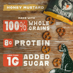 Kindling Protein Pretzels Honey Mustard nutrition badge showing 8-9 g protein