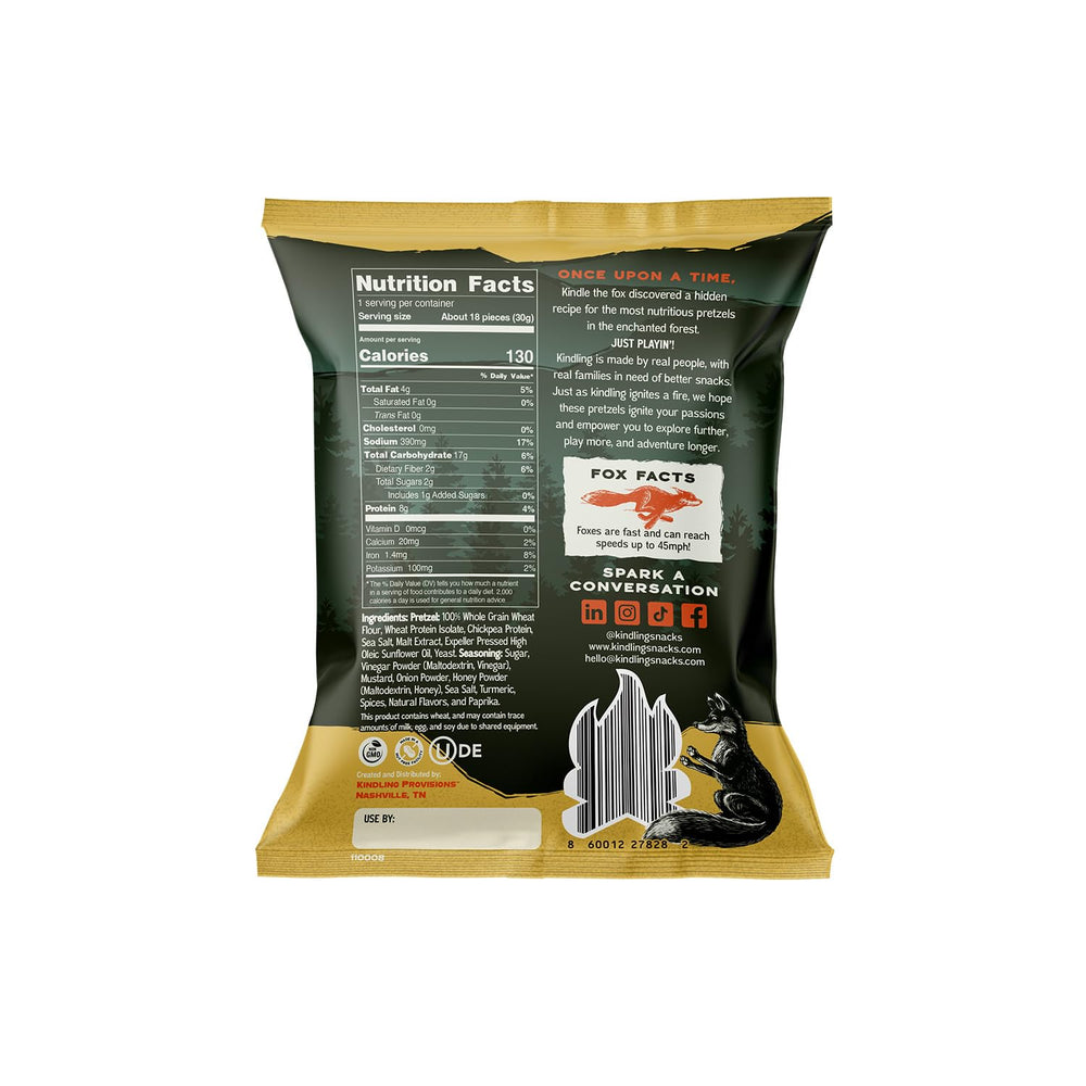 Box of 16 Kindling Protein Pretzels Honey Mustard packs