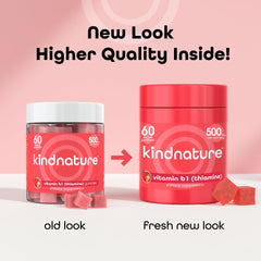 Kindnature B1 Gummies natural strawberry flavor, ideal for a tasty daily energy boost.