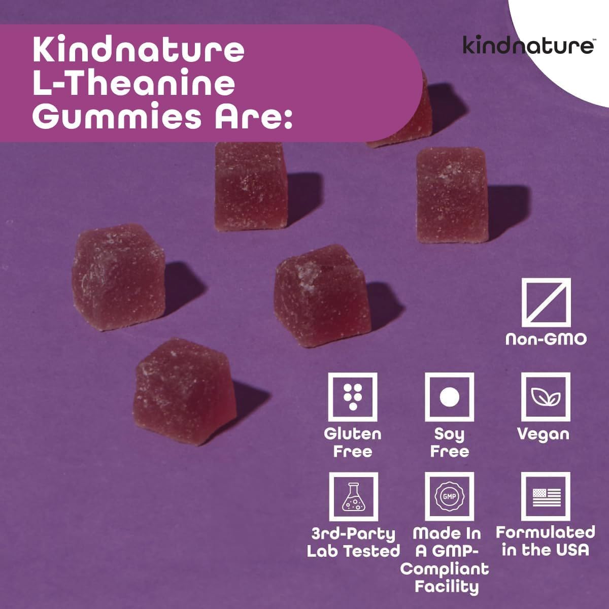 Kindnature L-Theanine Gummies family friendly packaging for adults and kids