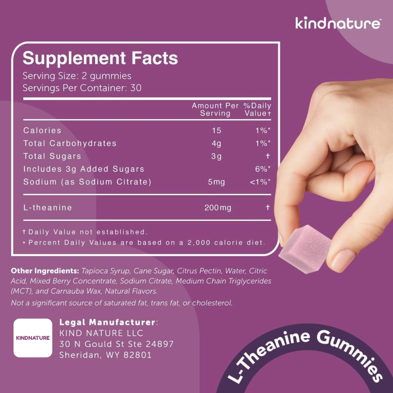 Kindnature L-Theanine Gummies non-drowsy calm without sedation
