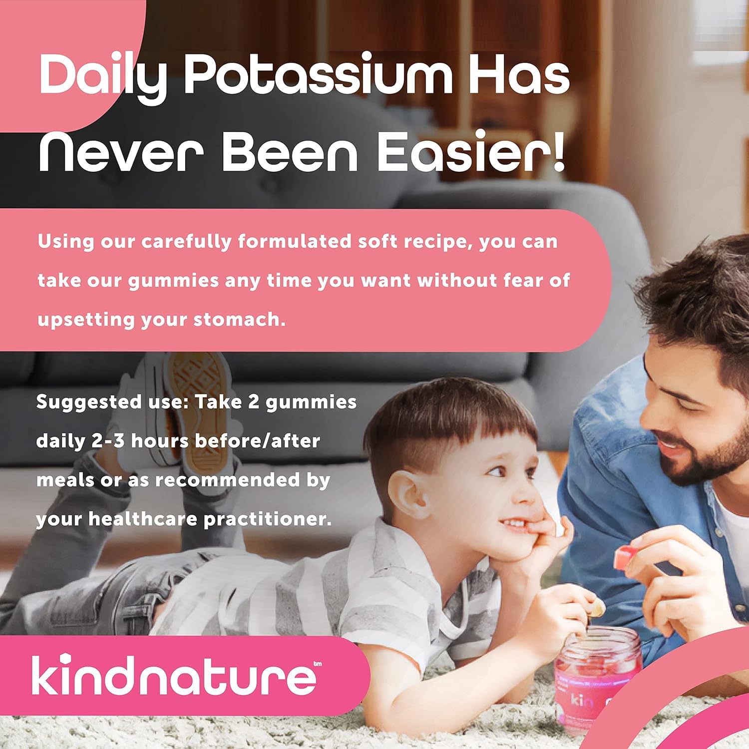 KINDNATURE Potassium Gummies serving size shown with two gummies