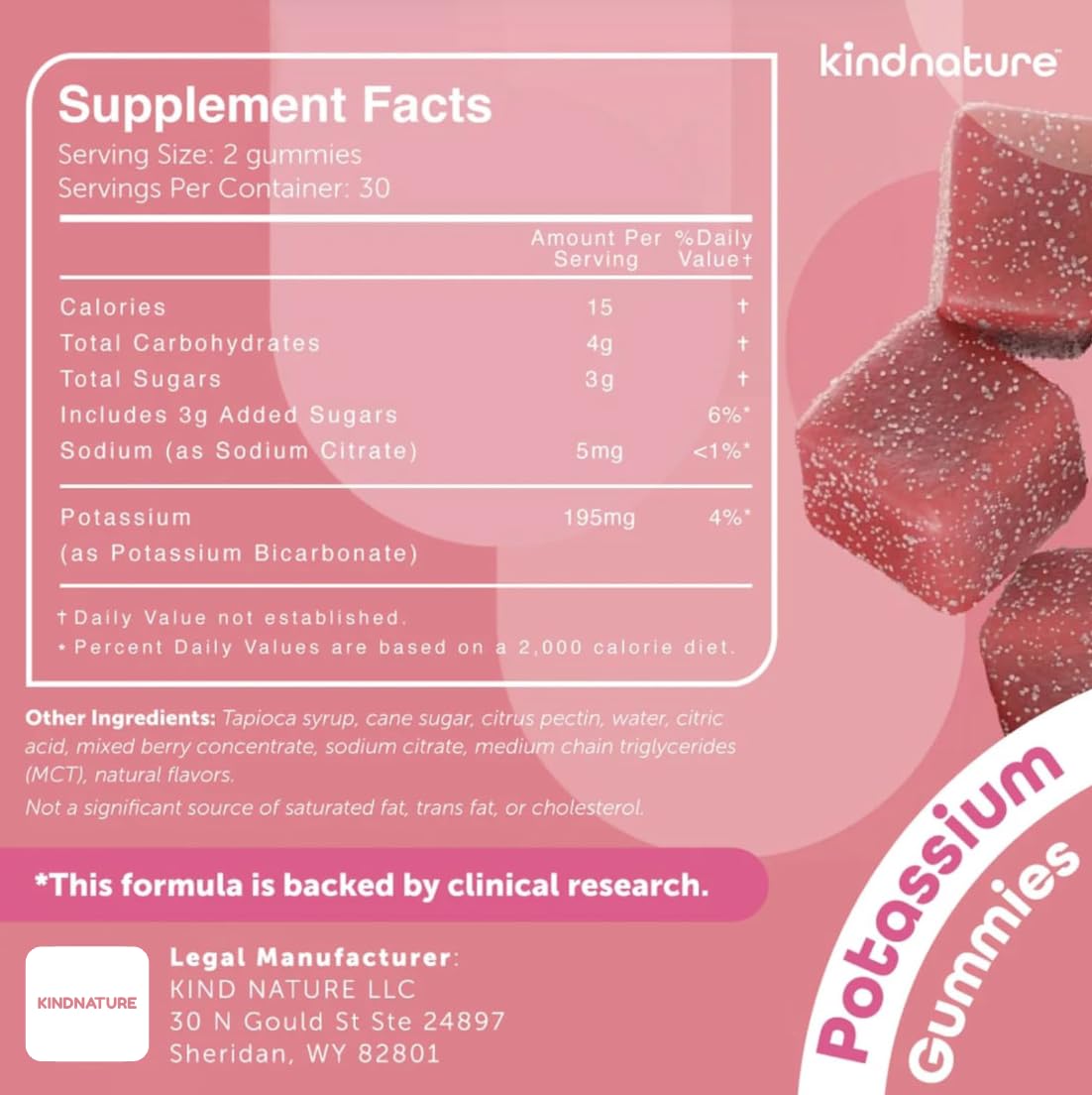 KINDNATURE Potassium Gummies chew texture close-up reveals pleasant mouthfeel