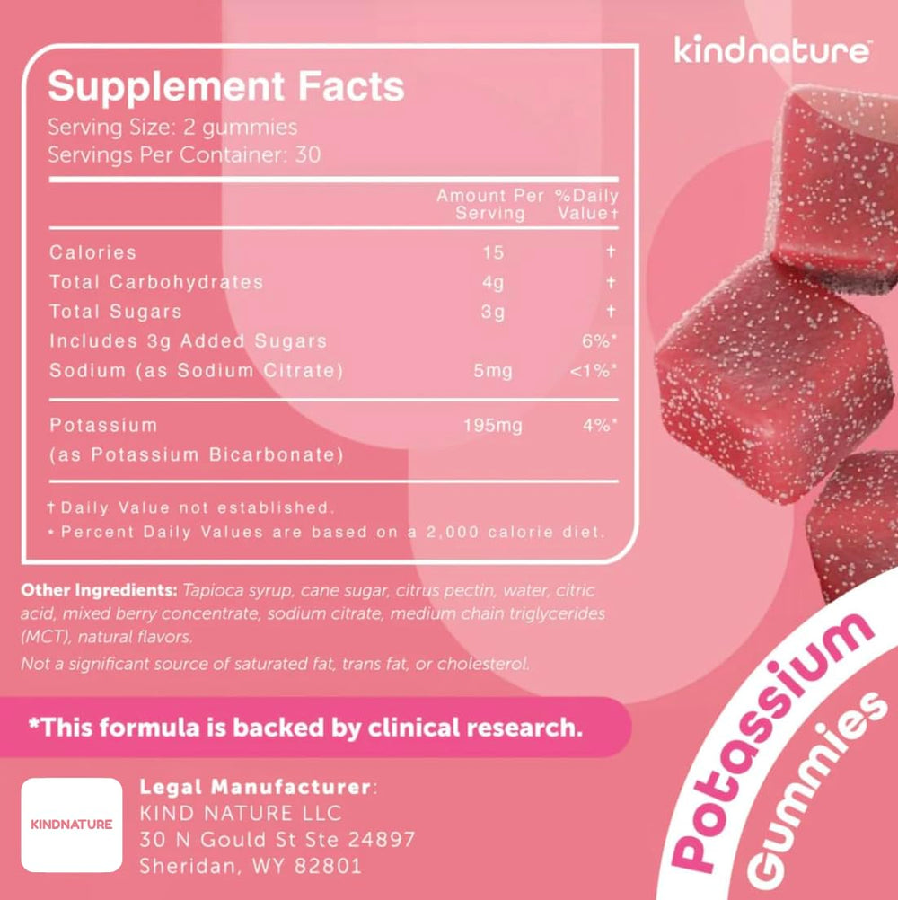KINDNATURE Potassium Gummies chew texture close-up reveals pleasant mouthfeel