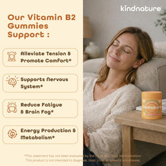 Kindnature Vitamin B2 Gummies chewy texture close-up for easy chew.