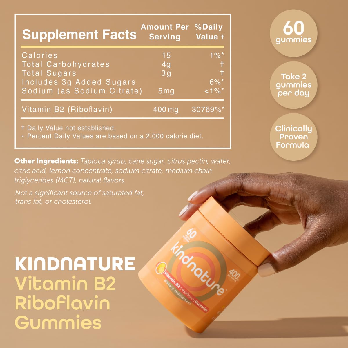Kindnature Vitamin B2 Gummies resealable pack for convenient daily use.