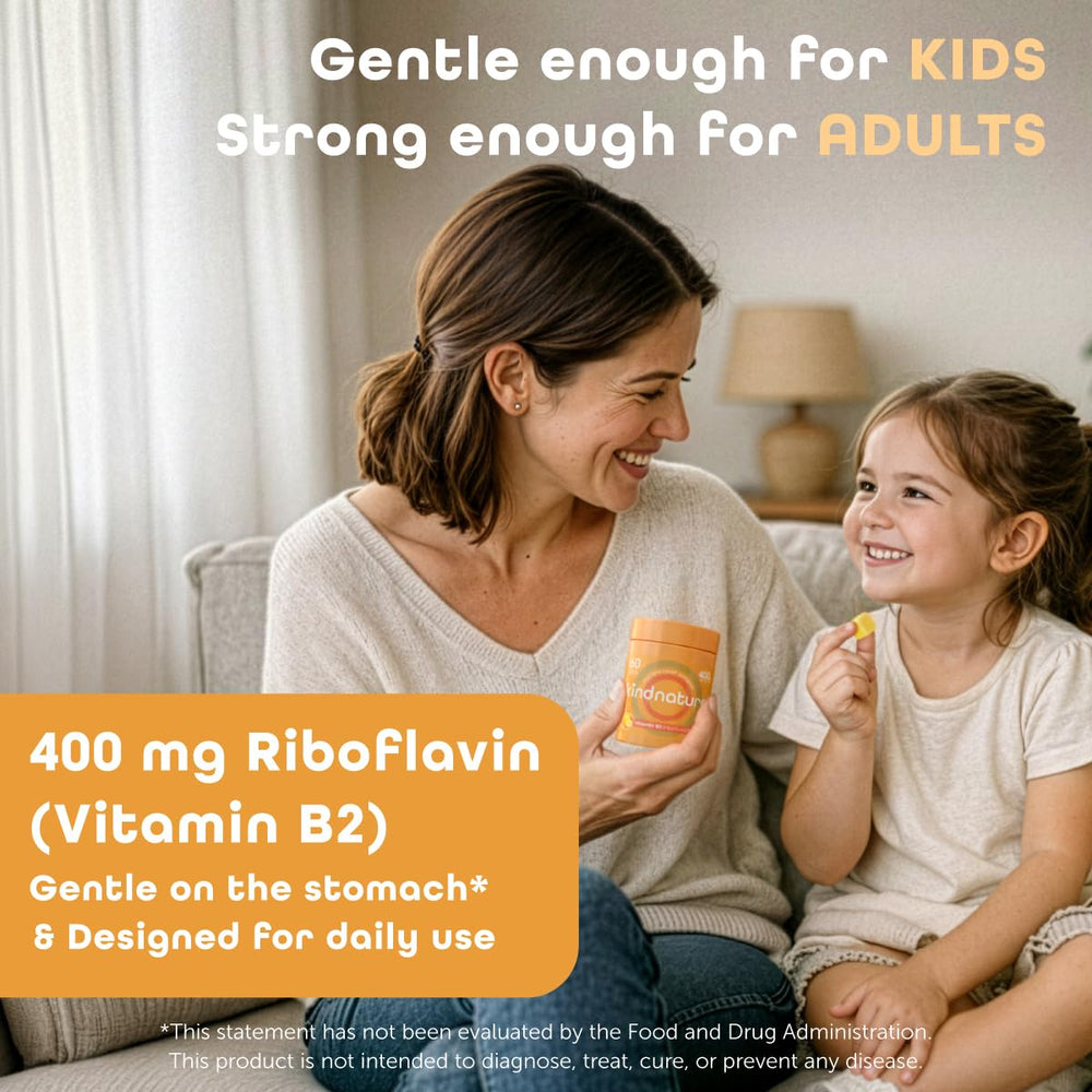 Kindnature Vitamin B2 Gummies USA-formulated badge on packaging.