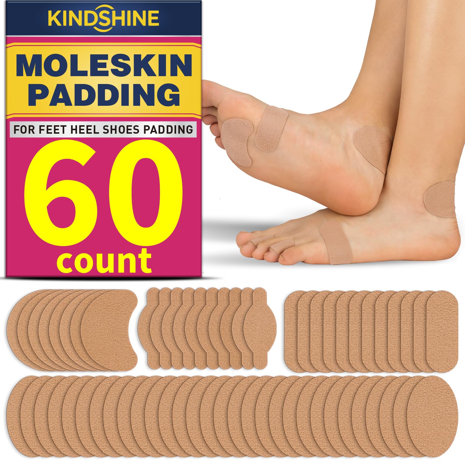Kindshine moleskin strips adhesive pads on heel for blister prevention and comfort