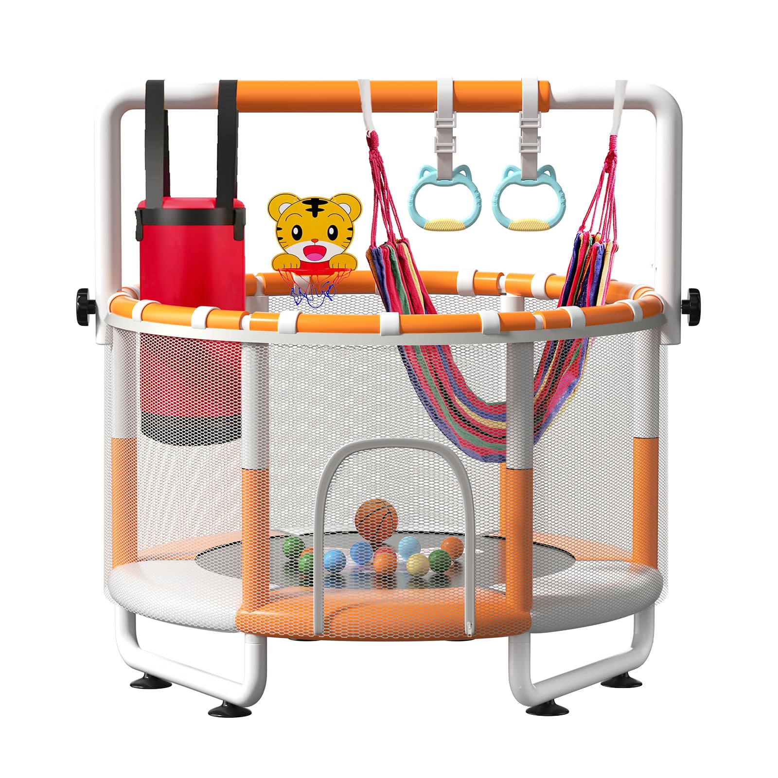Kinetra 55in trampoline base with suction cups for stable indoor setup.