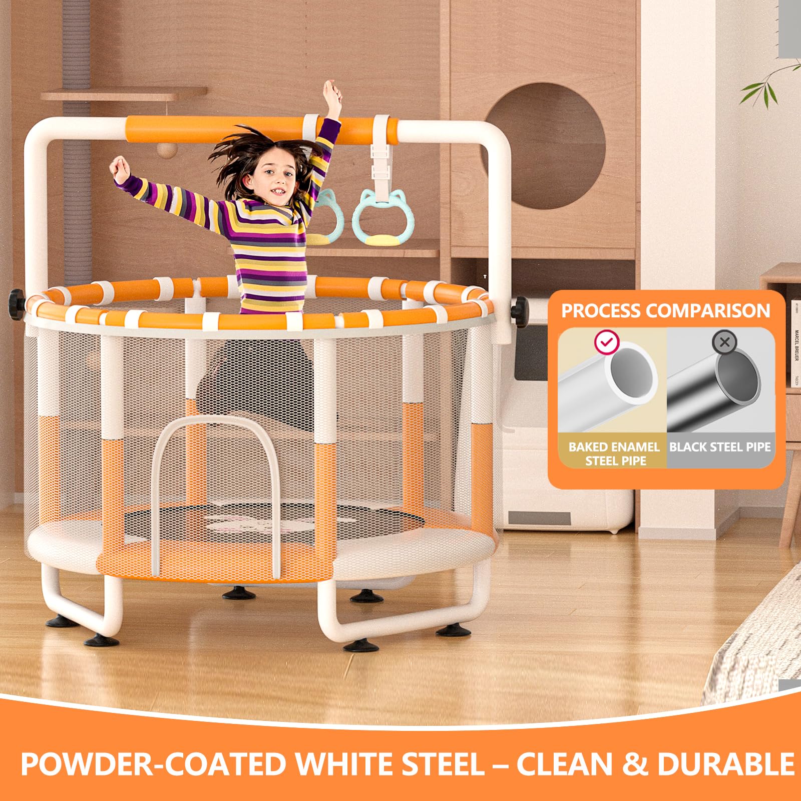 Kinetra trampoline safety net provides 360-degree protection for worry-free play.
