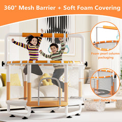 Adjustable gymnastics bar reaches 63in for growing kids.