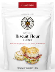 King Arthur Biscuit Flour Blend bag closeup showing premium mix for flaky, tender biscuits