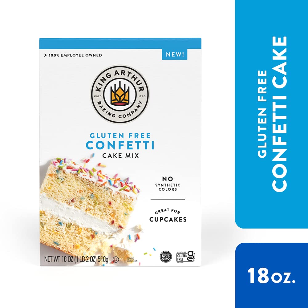 King Arthur gluten-free cake mix confetti baking in a dish for layers