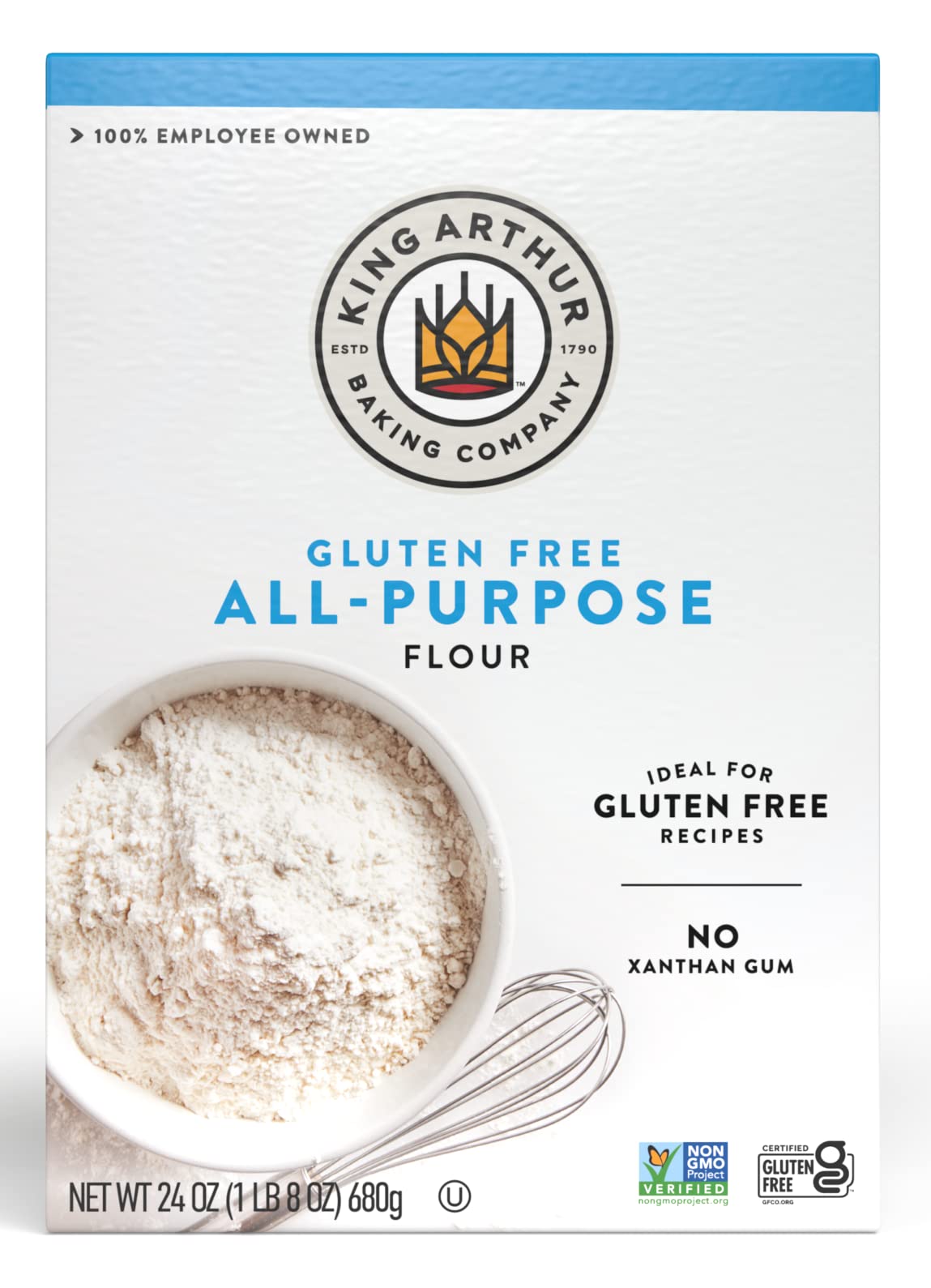King Arthur gluten-free flour bag ready for gluten-free baking on the counter.