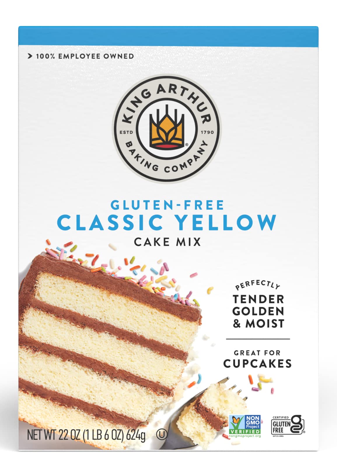 King Arthur gluten-free yellow cake mix box for easy, reliable baking
