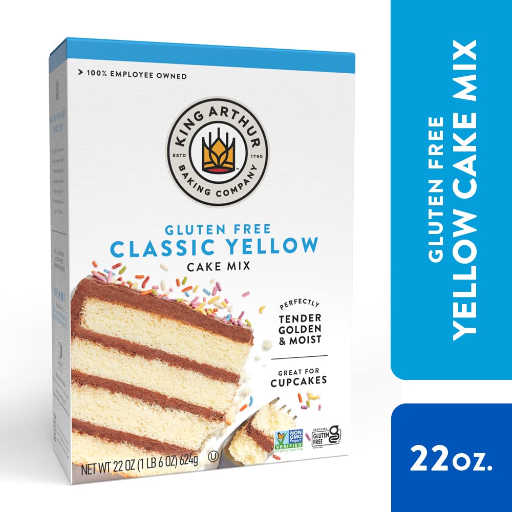 King Arthur gluten-free yellow cake mix in oven for golden cake