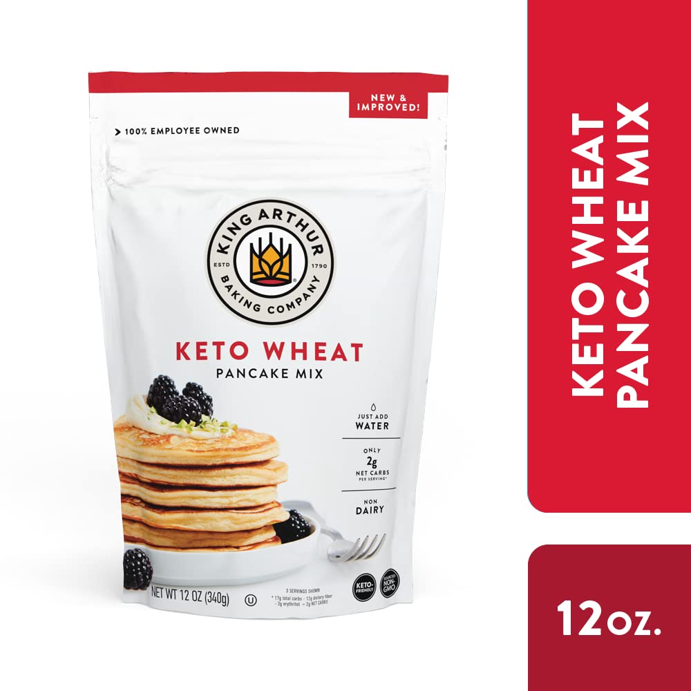 King Arthur Keto Wheat Pancake Mix water-based batter prep scene for quick breakfast.