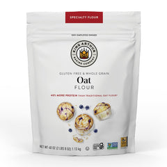 King Arthur oat flour bag open shows gluten-free whole grain blend for baking